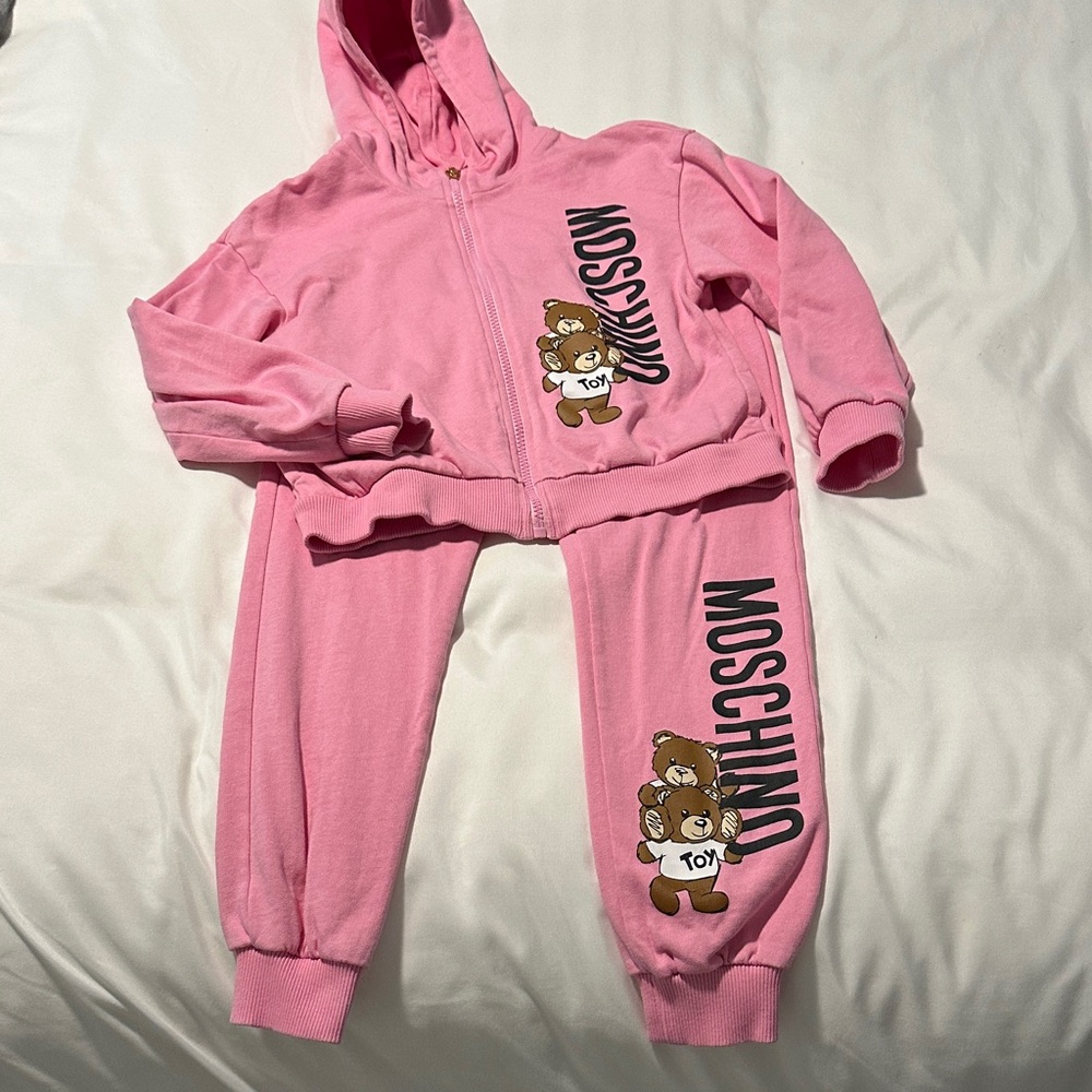 Moschino Kids Pink Hoodie & Joggers Set with Teddy Logo